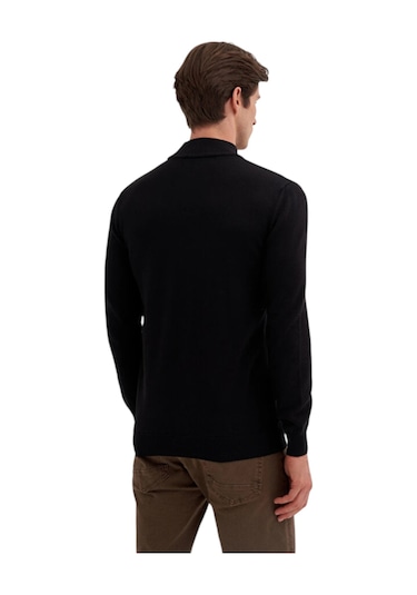 Cazador Slim Fit Pamuk Kumaş Basic Yarım Balıkçı Kazak Siyah