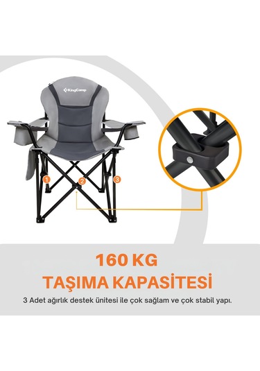 Kingcamp Cedar Deluxe Ultra Bel Destekli Kamp Sandalyesi Grey Gri - Siyah