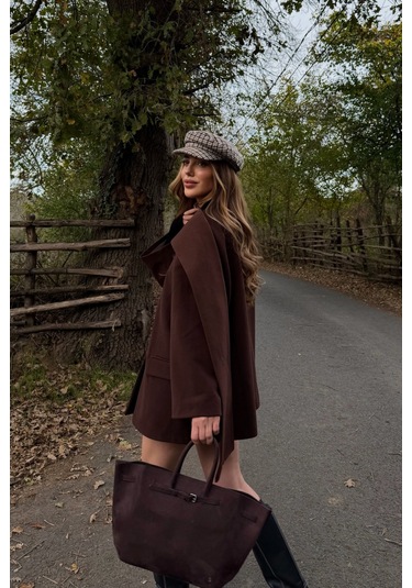 Kahverengi Atkılı Kaşe Ceket - 25912 Kahverengi