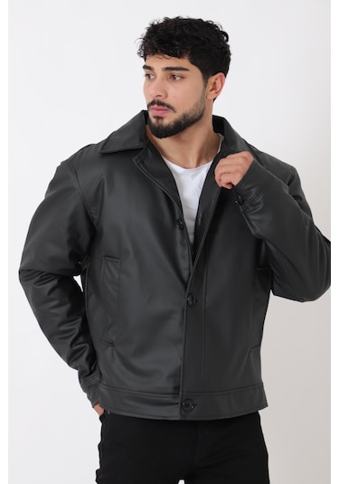 Stilkombin Oversize Düğmeli Suni Deri Kışlık Mont Bl 1851 50457 Siyah