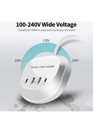 Novahub 4 Portlu Hızlı Şarj Cihazı - 2xpd+2xqc3.0, 40w, Geniş Voltaj, Beyaz, 100-240v, Kolay Kullanım
