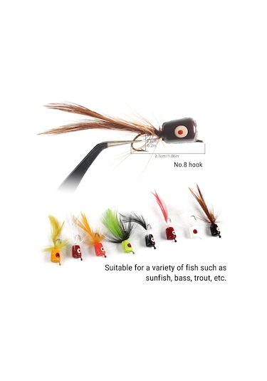 Neevoyu "10'lu Yüzey Yem Seti - Sunfish, Alabalık Ve Bass İçin No.8 Kancalı Popper Fly"