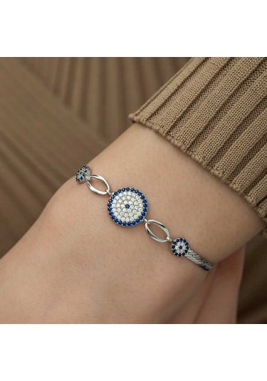 Blackcraft 925 Ayar Gümüş Nazar Boncuklu Bileklik