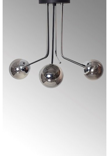 Luzarana Optik 3 Lü Krom Siyah Metal Gövde Füme Camlı Tasarım Lüx Avize Çok Renkli