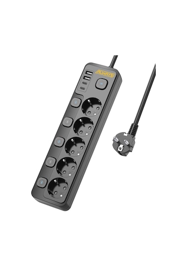 3680w Anahtarlı Akım Korumalı 5'li Grup Priz Çocuk Korumalı 2x Usb + 2x Type-c 2 M