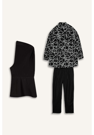 Defacto Regular Fıt Baskılı 3lü Burkini Mayo G8874ax26smbk27 Siyah-bk27