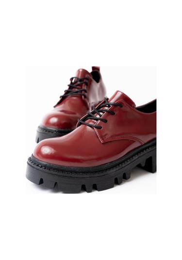 Bordo Rugan Bağcıklı Günlük Yüksek Tabanlı Loafer Ayakkabı Bordo