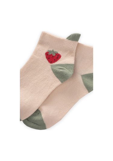 Cigit Çilek Desen Çocuk Çorabı 5-12 Yaş Kum-çağla Krem