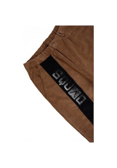 Kadın Souchi Siyah Çizgili Kahverengi Kadife Pantolon Kahverengi