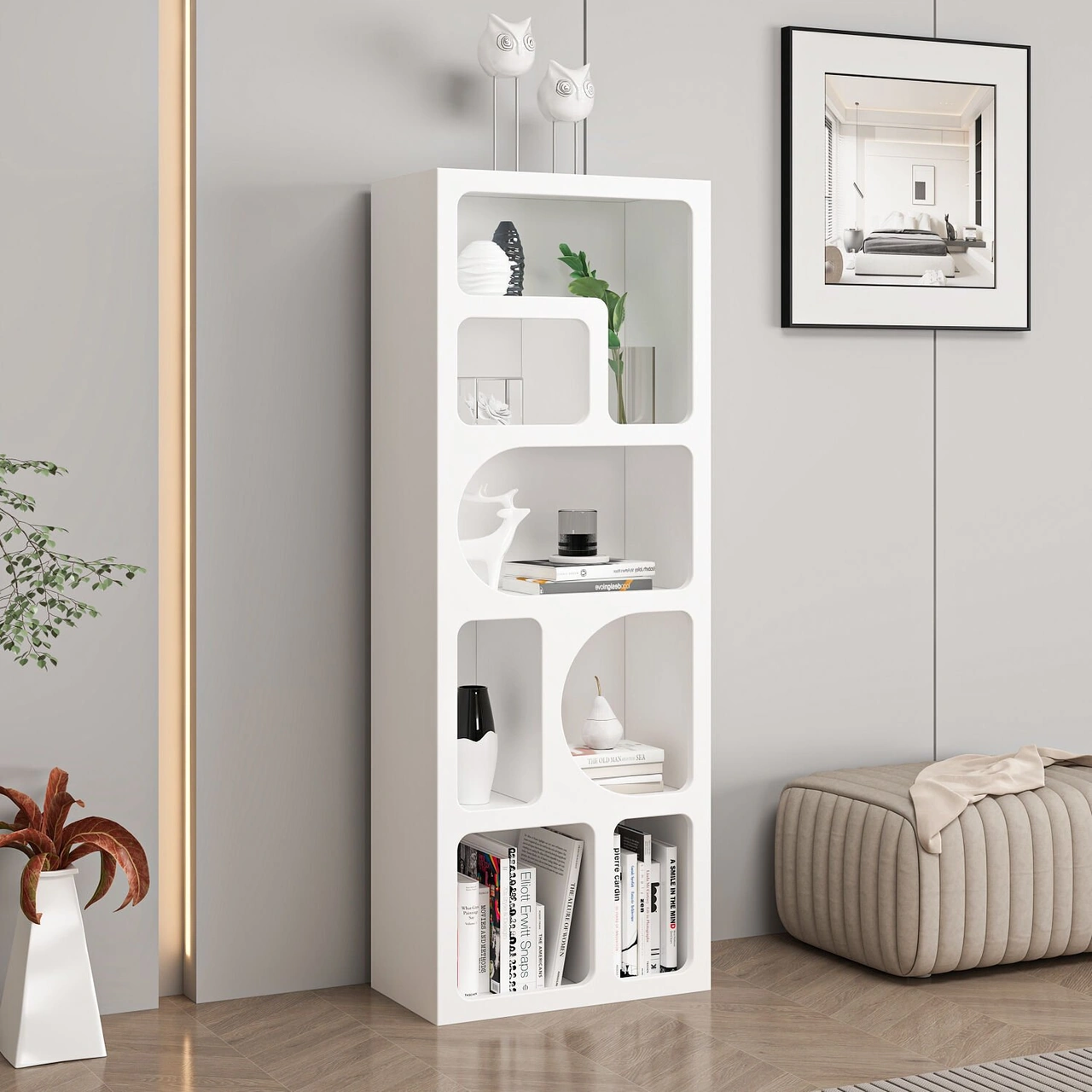 Bohem Kitaplık 135 Cm Mebran - Beyaz Beyaz