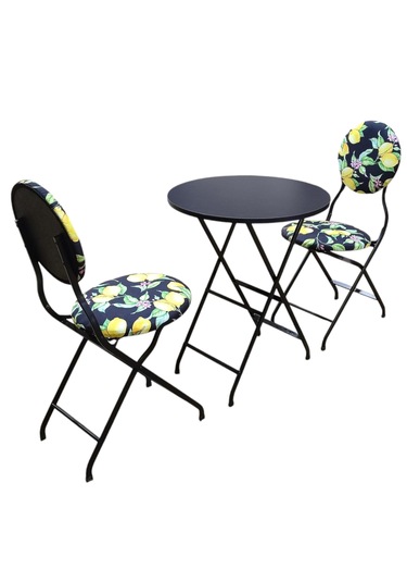 Katlanabilir Limon Desenli Metal Masa Ve Sandalye Takımı - 2 Sand