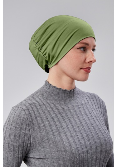 Kadın Tesettür Hazır Pratik Geçmeli Bone Lastikli Kaymaz Fıstık Yeşili Mint Yeşili