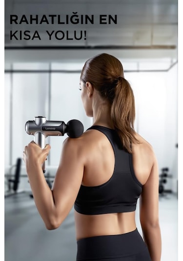 Lenovo N3 Gri Darbeli Titreşimli Masaj Tabancası Güçlü 1800mah Şarjlı 8 Başlıklı Egzersiz Aleti Gri