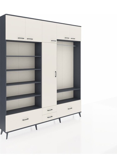 Arges Dolap 18 Raflı 4 Çekmeceli Tek Askılı 220x30x243 Antrasit-aytaşı/aytaşı Aytası/aytası