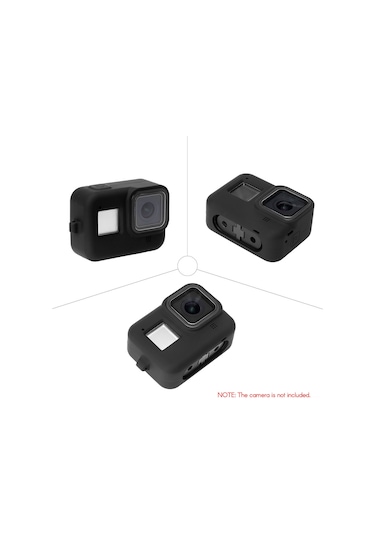 Jeemson Gopro Hero 8 Kamera İçin Silikon Korumalı Kılıf - Sert Çarpmalardan Ve Çiziklere Koruma, Kolye İle Taşınabilir - Siyah