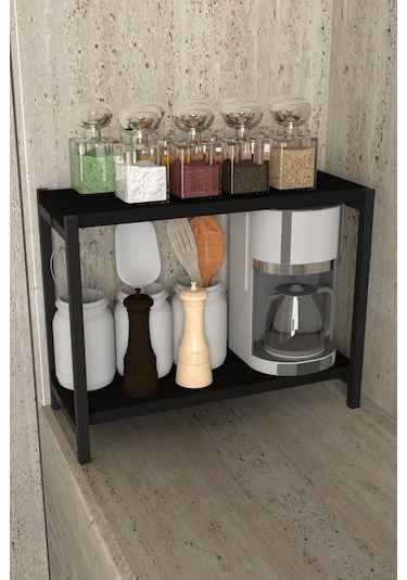 Aju Tezgah Üstü Raf Masaüstü Ayaklı Organizer Mutfak Banyo Düzenleyici Baharatlık Kitaplık Yüksek Raflık Siyah