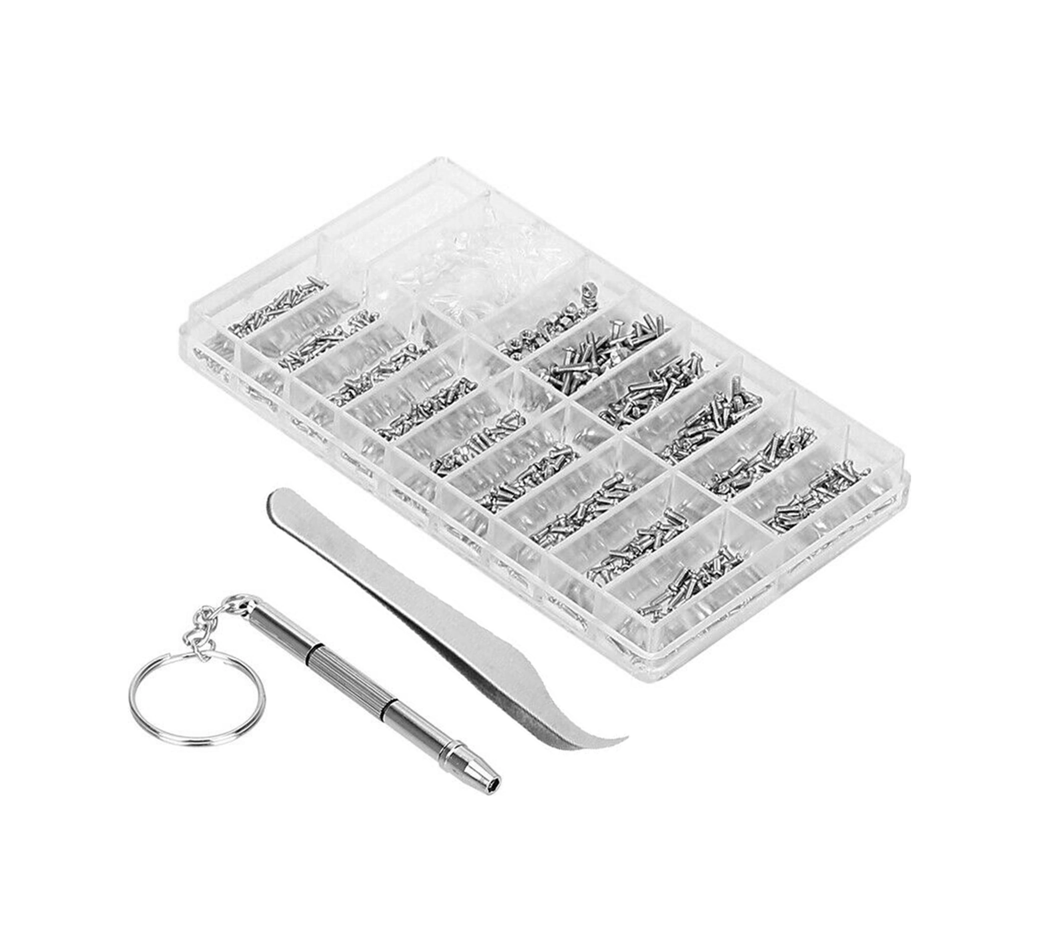 Folinda Gözlük Ve Saat Tamiri İçin 1000 Adet Çeşitli Somun, Yedek Parçalar, Tornavida Ve Pinçerle Bölmeli Kutulu Set