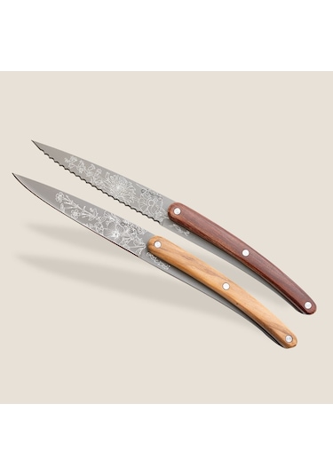 2 Deejo Paring Knives, Olive And Coral Wood / Blossom Çok Renkli