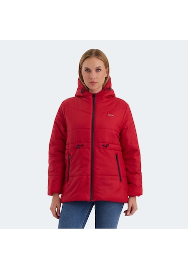 Slazenger CALLU Kadın Kapüşonlu Şişme Kırmızı Mont & Kaban