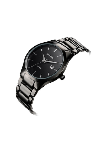 Skycity Curren Kol Saati: Basit Tasarım, Gümüş Çelik Kordon, Takvim Gösterimi, Gündelik Su Geçirmez, Siyah Disk Siyah