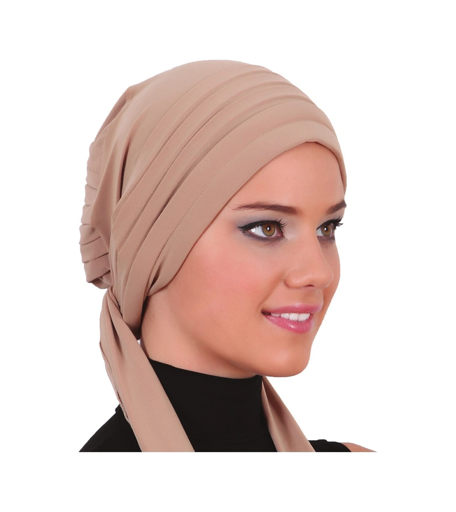 Pileli Bağlama Bej Hazır Türban Tesettür Bone Bej