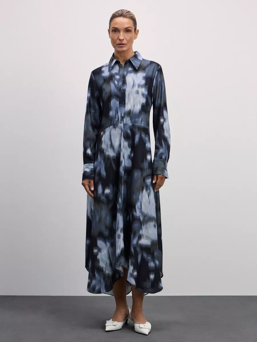 Zarına Asimetrik Kesimli Baskılı Uzun Elbise 246032458 Siyah