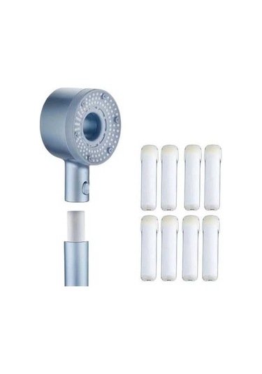 Fastbuy Challenger Yıldızlı Mavi 5 Ayarlı Deliksiz Vantuz Duş Başlığı + 8 Filtre Ve Paslanmaz Hortum