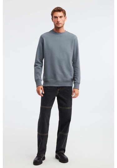 Travis Erkek Organik Kumaşlı Yumuşacık Regular Fit Yuvarlak Yakalı Koyu Gri Sweat