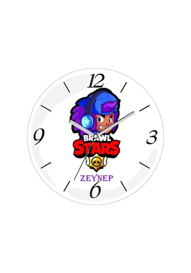 Kişiye Özel Brawl Stars Shelly Çap 30cm Sessiz Akar Bombeli Gerçek Cam Duvar Saati Çok Renkli