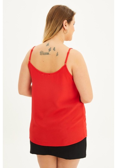 Dantelli İp Askılı Bluz-1672 Kırmızı