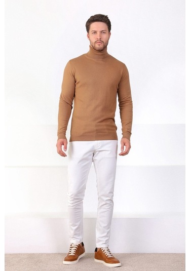 Ferraro Camel Balıkçı Yaka Pamuk Kazak Camel