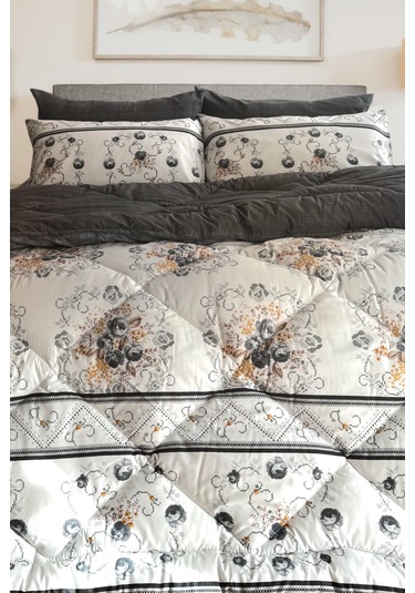 Alla Turca 4 Yastık Kılıflı Çift Taraflı Desenli Uyku Seti-kanaviçe Antrasit