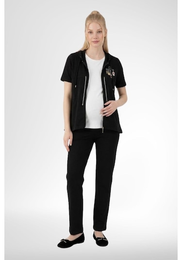 Mecit Pijama Mecit 6400 Siyah 3'lü Hamile Lohusa Pijama Takımı