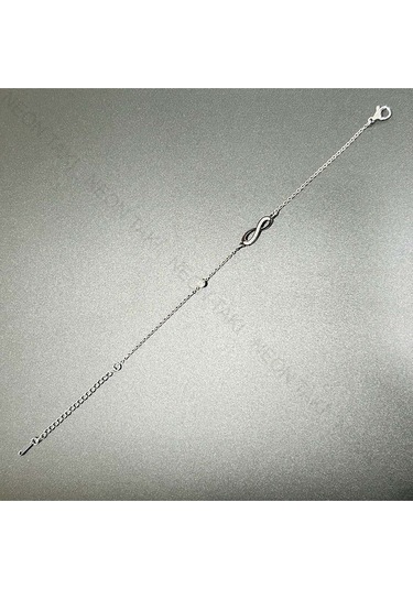 Sonsuzluk Sembolü, Zirkon Taşlı, Paslanmaz Çelik Bileklik 418, Gümüş Renk Gümüş