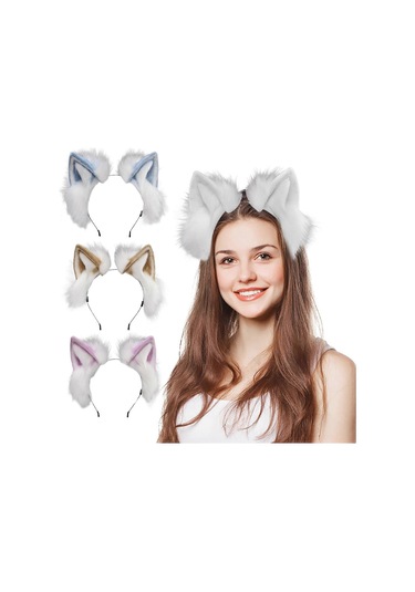 Taklit Tilki Kürk Saç Bandı Kedi Kulaklı Peluş Stil Rol Yapma Giydirme El Yapımı Kafa Bandı Cosplay Çok Renkli