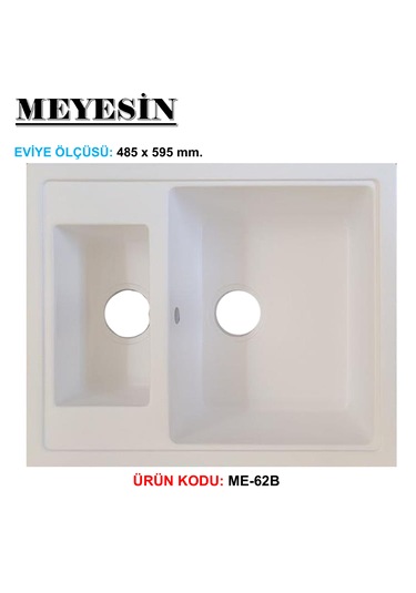 Meyesin ME-62B Granit 1.5 Göz Mutfak Evyesi Beyaz 485 x 595 MM