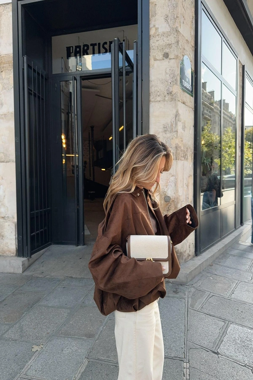 Prifaldi Süet Görünümlü Bomber Ceket Kahverengı