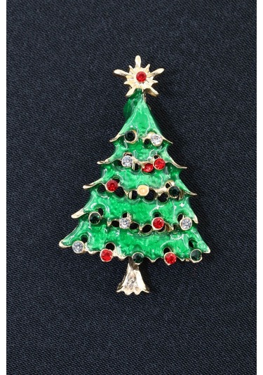 Zirkon Taşlı Cam Ağacı Broş. Çam Ağaçlı Yaka İğnesi Erkek Kadın Broş. Çok Renkli