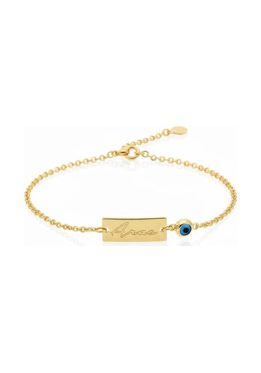 Nazarlı Gümüş İsim Bileklik - Altın Altın