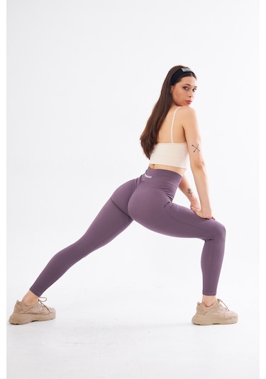 Gymhams Kalçası Büzgülü Premium Fitilli Ekstra Push Up Yükse Eflatun