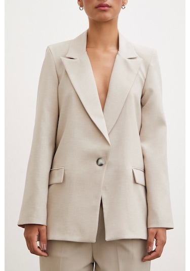 Never More Tek Düğmeli Blazer Ceket Bej Bej