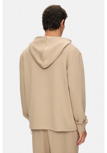 Ucla Wınfrey Koyu Bej Kapüşonlu Gofre Baskı Standard Fit Erkek Sweatshirt Koyu Bej