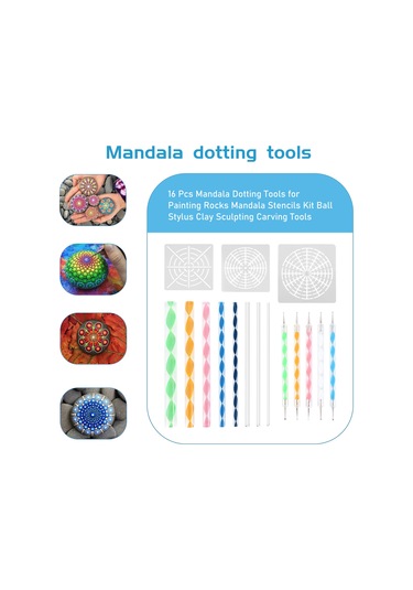 16 Adet Mandala Noktalama Araçları Kayaları Boyamak İçin Mandala Şablon Seti