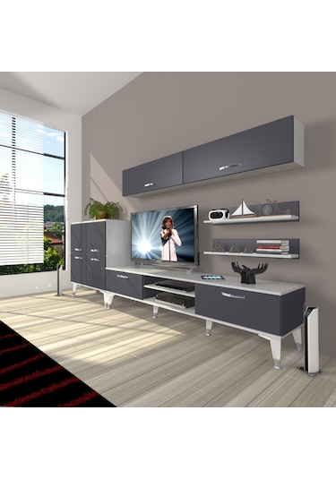 Decoraktiv Eko 6y Mdf Dvd Silver Tv Ünitesi Tv Sehpası Beyaz - Antrasit
