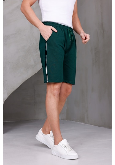 Dark Moda Erkek Şeritli Oversize İki İplik Kompakt Şort Nefti