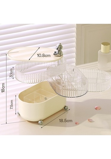 Dancemonkey Cbtx Döner Depolama Tepsisi Rafı, Şeffaf 4 Katmanlı Küpe Bileklik Organizatör - Ayı / Bej Bej