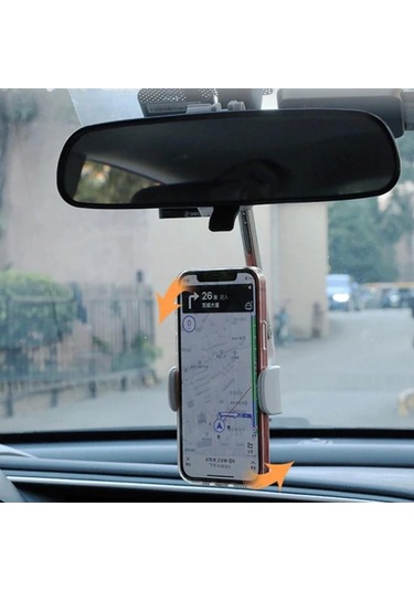 Zhltools Araç İçi Dikiz Aynası Telefon Tutucu Teleskopik Telefon Tutacağı Beyaz Beyaz