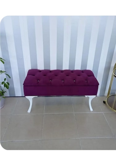 Lüks Yarım Sandıklı Kapitoneli Dekoratif Puf Mor