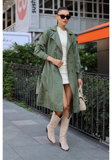 Bigdart 5853 Kruvaze Yaka Trençkot - Haki 001