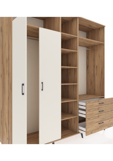 Kronos Dolap 9 Raflı 3 Çekmeceli 2 Askılı 220x59x243 Çam-aytaşı/çam Aytası/atlas Çam